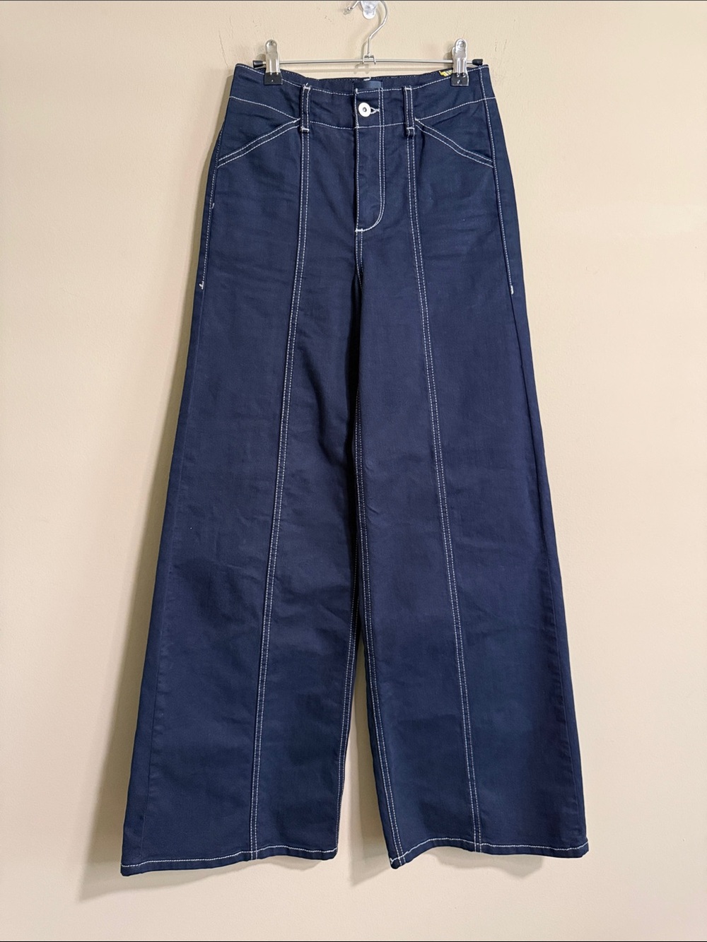 Maeve Anthropologie Dark Indigo Wide Leg Jeans Contrast Stitch Size 24 - Picture 2 of 6